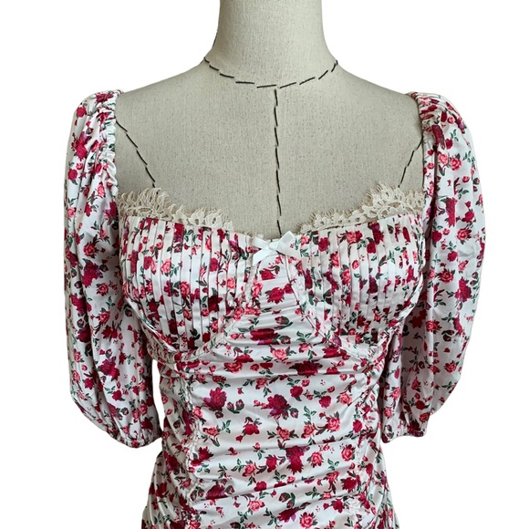 For Love Lemons Melrose Dress Floral Ruched Dress Medium - Picture 3 of 16